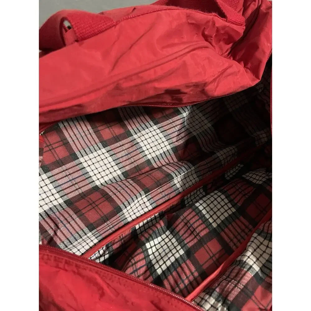 Vintage 90s Marlboro Country Store Red Duffle Bag Leather Flap Travel Gym